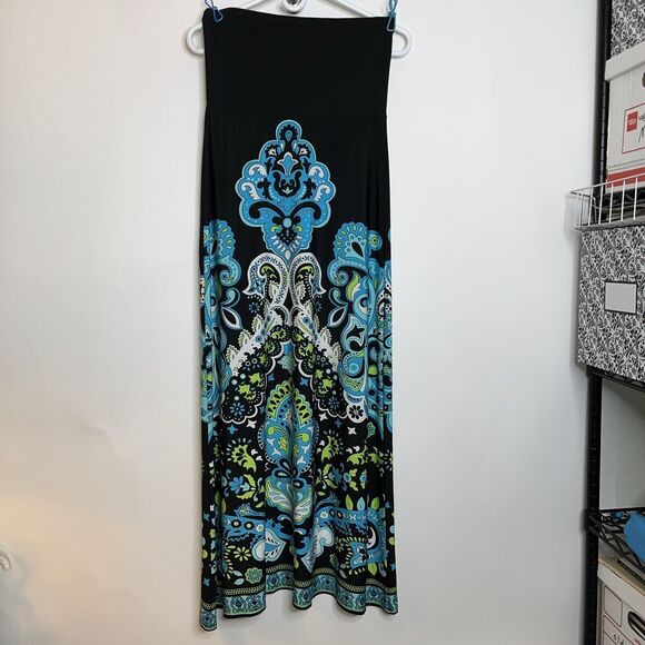 MSK Dress Womens Small Black blue green Strapless Paisley Print Floor Maxi - Picture 2 of 13